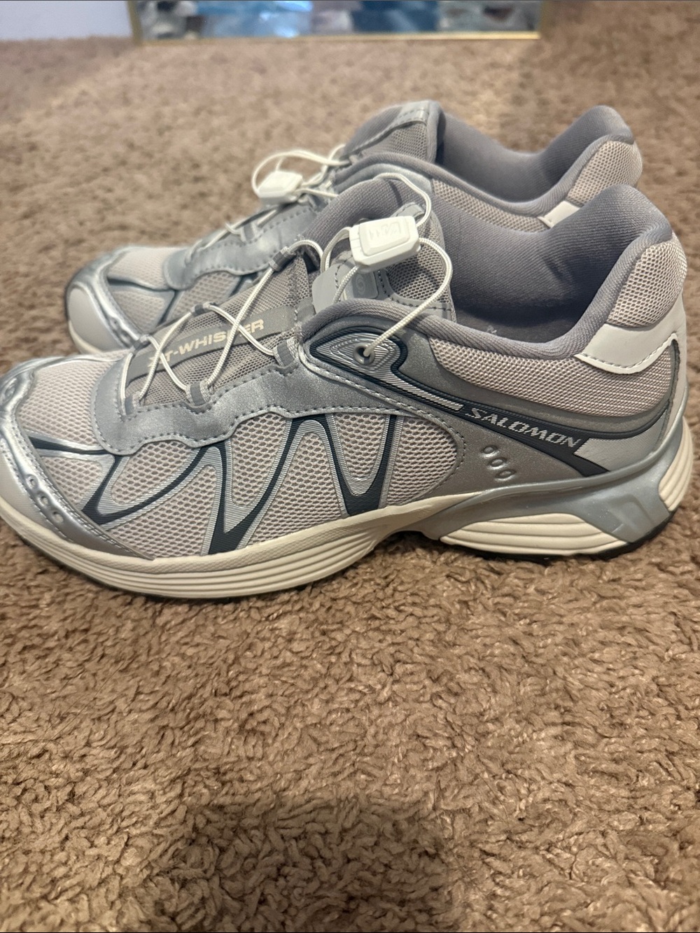 Salomon Light Gray and Silver Mesh Athletic Trainers - Picture 2 of 4